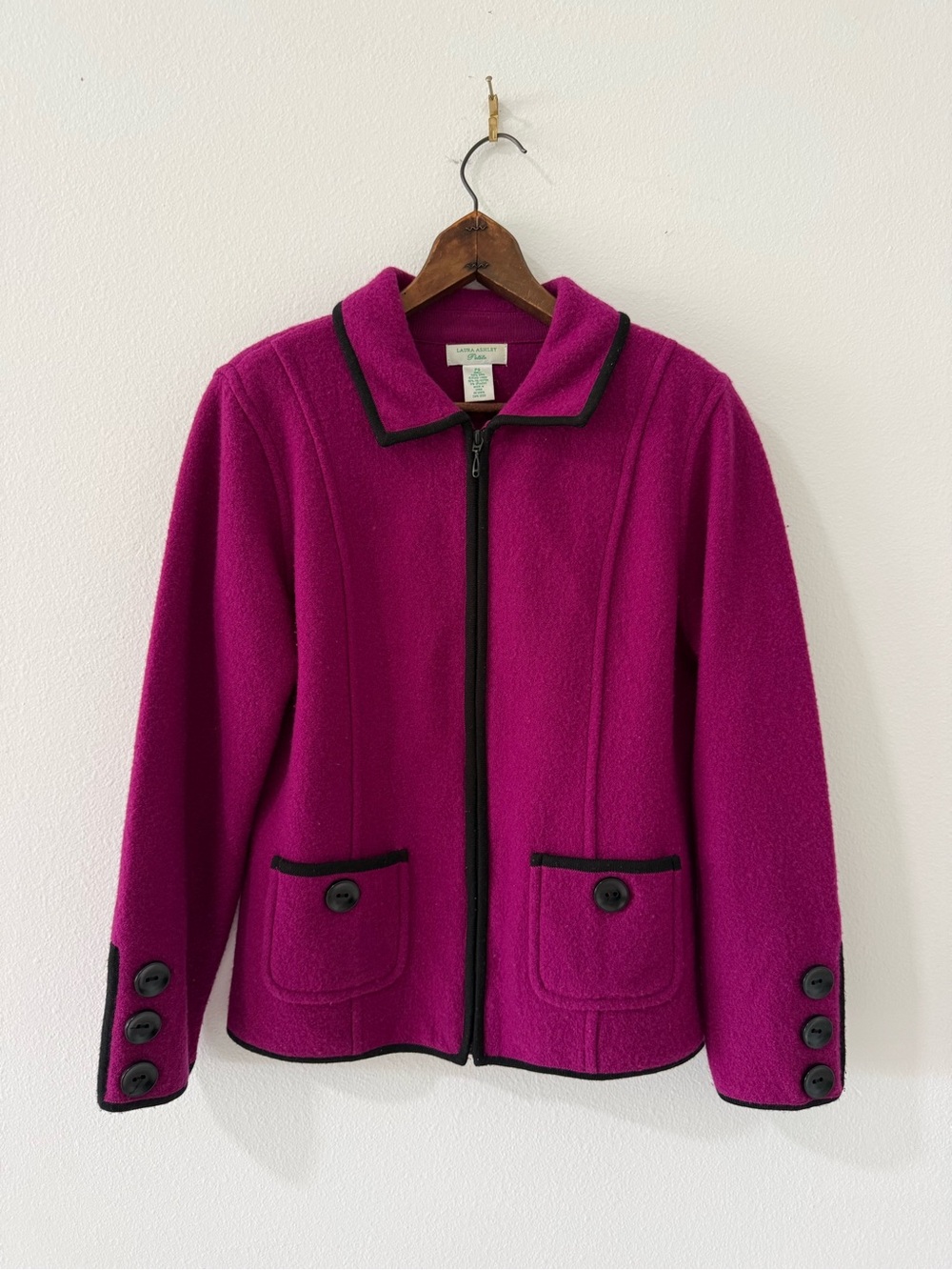 Vintage Laura Ashley Fuchsia Pink 100% Wool Jacket Petite Sm BarbieCore Y2K 90s